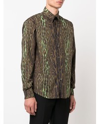 Chemise à manches longues imprimée léopard marron Roberto Cavalli