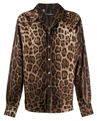 Chemise à manches longues imprimée léopard marron Dolce & Gabbana