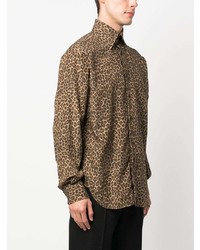 Chemise à manches longues imprimée léopard marron Tom Ford