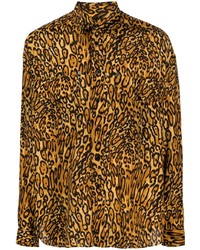 Chemise à manches longues imprimée léopard marron Moschino