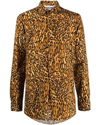 Chemise à manches longues imprimée léopard marron Moschino