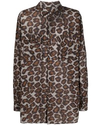 Chemise à manches longues imprimée léopard marron Nanushka