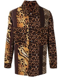 Chemise à manches longues imprimée léopard marron Pierre Louis Mascia
