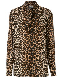 Chemise à manches longues imprimée léopard marron Saint Laurent