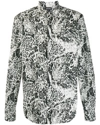 Chemise à manches longues imprimée léopard noire et blanche