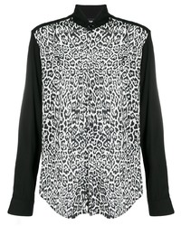 Chemise à manches longues imprimée léopard noire et blanche Just Cavalli