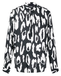 Chemise à manches longues imprimée léopard noire et blanche Just Cavalli