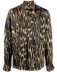 Chemise à manches longues imprimée léopard noire John Richmond