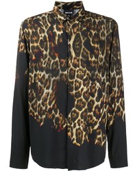 Chemise à manches longues imprimée léopard noire Just Cavalli