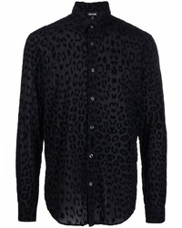 Chemise à manches longues imprimée léopard noire Just Cavalli