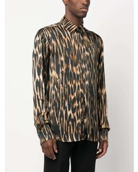 Chemise à manches longues imprimée léopard noire John Richmond