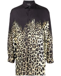 Chemise à manches longues imprimée léopard noire Roberto Cavalli