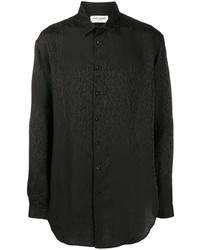 Chemise à manches longues imprimée léopard noire Saint Laurent
