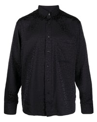 Chemise à manches longues imprimée léopard noire Tom Ford