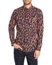 Chemise à manches longues imprimée léopard orange