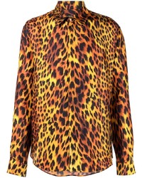 Chemise à manches longues imprimée léopard orange Roberto Cavalli