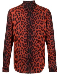 Chemise à manches longues imprimée léopard rouge