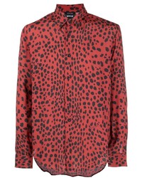 Chemise à manches longues imprimée léopard rouge Just Cavalli