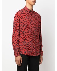 Chemise à manches longues imprimée léopard rouge Just Cavalli