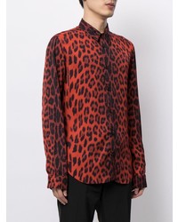 Chemise à manches longues imprimée léopard rouge Roberto Cavalli