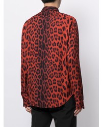 Chemise à manches longues imprimée léopard rouge Roberto Cavalli