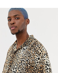 Chemise à manches longues imprimée léopard tabac