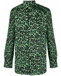 Chemise à manches longues imprimée léopard vert foncé Gabriele Pasini
