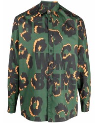 Chemise à manches longues imprimée léopard vert foncé Waxman Brothers