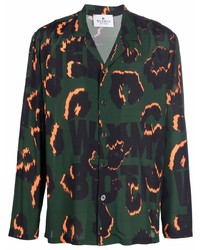 Chemise à manches longues imprimée léopard vert foncé Waxman Brothers