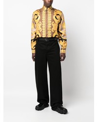 Chemise à manches longues imprimée marron clair Versace