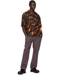 Chemise à manches longues imprimée marron foncé Stussy