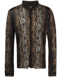 Chemise à manches longues imprimée marron foncé Versace
