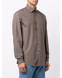 Chemise à manches longues imprimée marron Salvatore Ferragamo