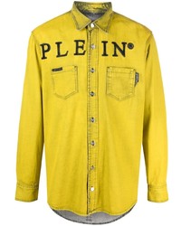 Chemise à manches longues imprimée moutarde Philipp Plein