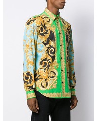 Chemise à manches longues imprimée multicolore Versace