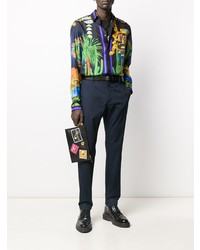 Chemise à manches longues imprimée multicolore Versace
