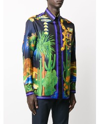 Chemise à manches longues imprimée multicolore Versace