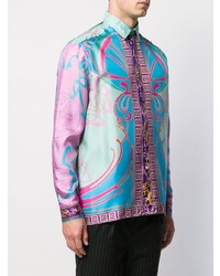 Chemise à manches longues imprimée multicolore Versace Collection