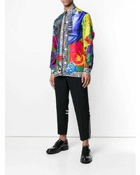 Chemise à manches longues imprimée multicolore Versace