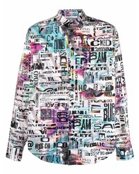Chemise à manches longues imprimée multicolore Moschino