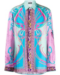 Chemise à manches longues imprimée multicolore Versace Collection