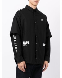 Chemise à manches longues imprimée noire et blanche AAPE BY A BATHING APE