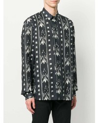 Chemise à manches longues imprimée noire et blanche Saint Laurent