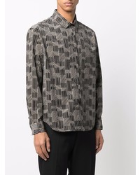 Chemise à manches longues imprimée noire et blanche Saint Laurent