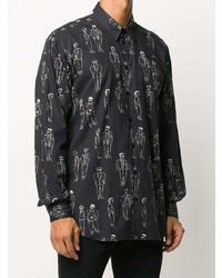 Chemise à manches longues imprimée noire et blanche Moschino