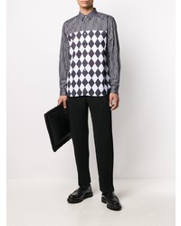 Chemise à manches longues imprimée noire et blanche Comme Des Garcons Homme Plus