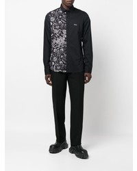 Chemise à manches longues imprimée noire et blanche Philipp Plein