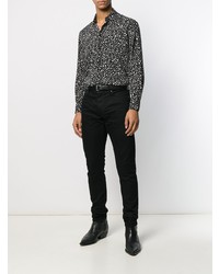 Chemise à manches longues imprimée noire et blanche Saint Laurent