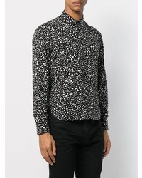 Chemise à manches longues imprimée noire et blanche Saint Laurent