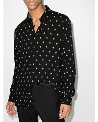 Chemise à manches longues imprimée noire et blanche Saint Laurent